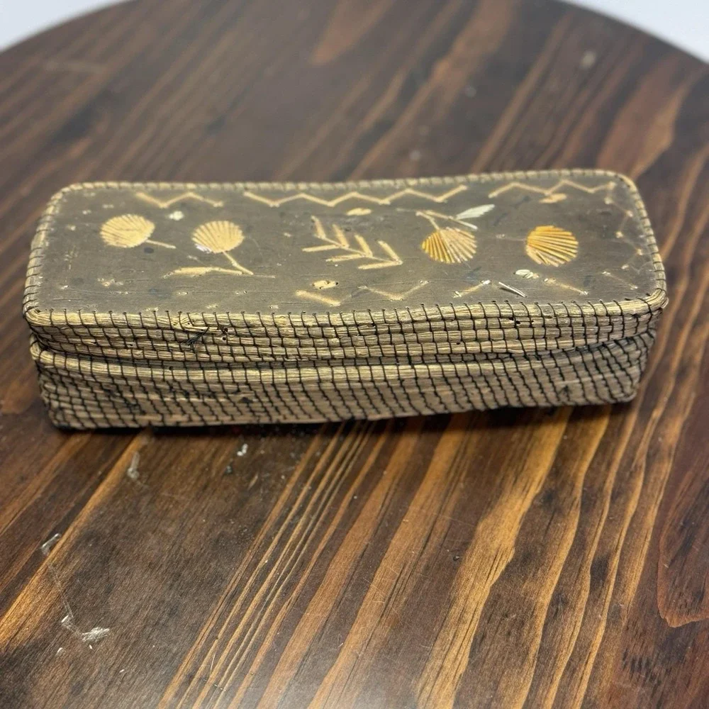 Hand Crafted North American Native Birch Bark Covered Porcupine Quill Basket 9